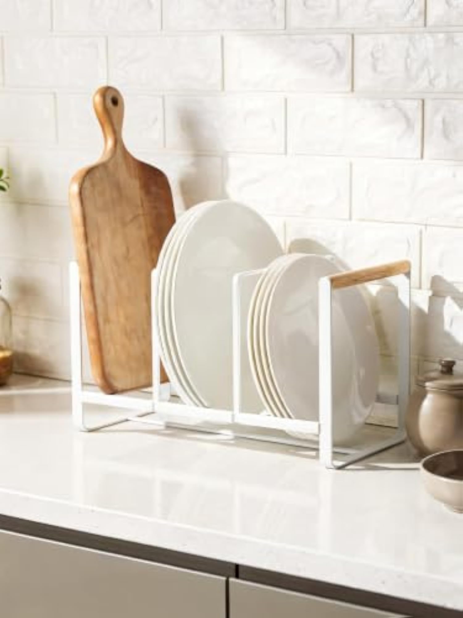 Dish Plate Storage Rack with 3 Compartments, Multifunctional Organizer