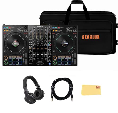 Pioneer DDJ-FLX10 4-Channel Professional DJ Controller - Black Bundle with Case, HDJ-CUE1 Headphones, XLR Microphone Cable, and Austin Bazaar Polishing Cloth