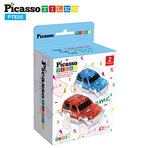 Picassotiles 2Pcs Magnetic Toy Car Set Highly Detailed Compatible With Magnet Race Track Stem Truck Replacement Accessories Educational Construction Building Kits For Toddlers Boys & Girls Ages 3+ #TOP6