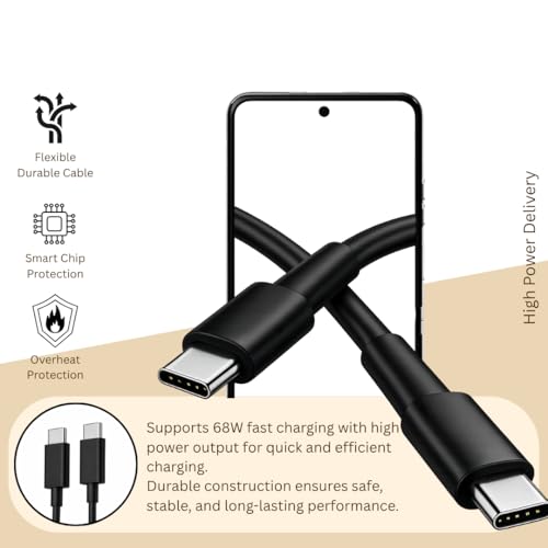 Image of Smolink 68W Type C To Type C Cable Black | Turbo Fast Charging & Data Transfer Cord | Compatible for Motorola Edge 60 Fusion 50 Ultra 50 Pro 40 Neo Razr Ultra G85 G84 G64 G54 | Original Fast Charging