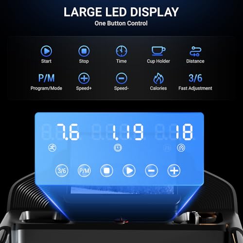 UMAY Treadmills for Home with 14% Incline & Led Screen, 3.0HP Quiet Foldable Treadmill with Handle Bar Up to 360lbs Capacity, 7-Layer Shock-Absorbing Walking Pad Treadmill 0.6-7.2MPH