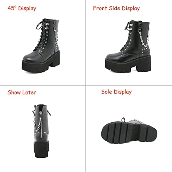 Dames zij zipper platform Combat Ankle Boots bezaaide gesp ronde teen chunky hiel Faux lederen laarsjes,zwart,38 EU