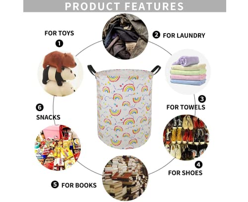 Huayee 19.7 Inches Large Laundry Basket Waterproof Round Cotton Linen Collapsible Storage Bin With Handles For Hamper Kids Room,Toy Storage (Rainbow) #TOP1