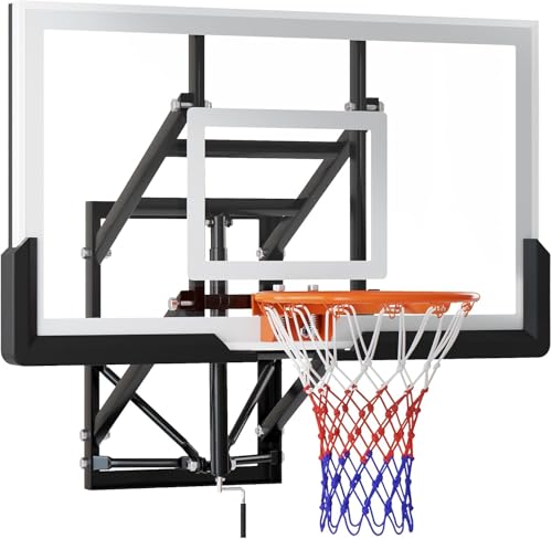 54 Wall Mount Basketball Hoop with Shatterproof PC Backboard 6.6FT-10FT Height Adjustable Professional Breakaway Rim & Steel Reinforced Construction Ideal for Slam Dunks (6.6FT-10FT)