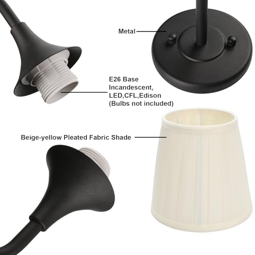 Image of Yosoan 2-Light Brass Beige-Yellow Pleated Fabric Shade Wall Sconce, Vanity Vintage Industrial Hardwired Indoor Boho Wall Mounted with Cup Funnel Shade for Kitchen Living Room Staircase(Black)