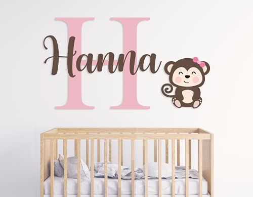 Custom Name & Initial Jungle Baby Monkey - Baby Girl Or Boy - Nursery Wall Decal For Baby Room Decorations - Mural Wall Decal Sticker For Home Children's Bedroom (Egd-005) #TOP1