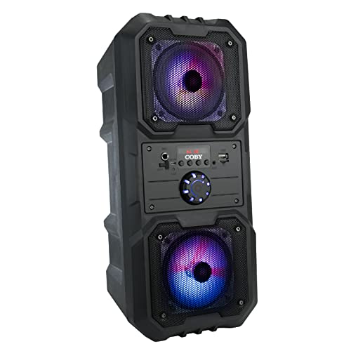 Image of Coby True Wireless Speaker with LED Lights | 16 inch Portable Speaker, Bluetooth Speaker | Auto-Pairing to Multiple Bluetooth Speakers | Mic Input, FM Radio, Aux Input | Wireless Speakers w / 8HR Playtime