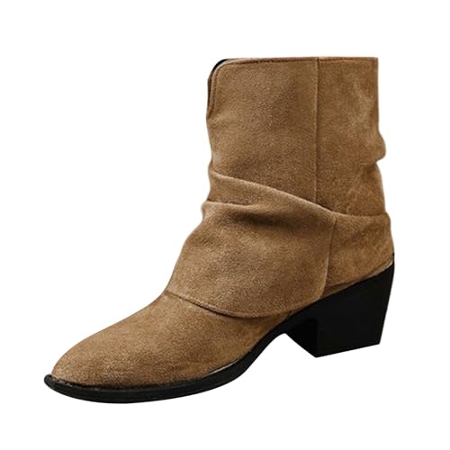 Bottes mi-mollet en daim marron : la solution confort avec bout pointu et talon stable