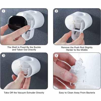 Toothpaste Dispenser Automatic Toothpaste Holder Kids Toothpaste Dispenser with Cover,dustproof,Waterproof,Wall Mounted Toothpaste Squeezer for Bathroom,Children,Adults