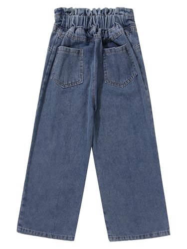 Hularka Kids Girls Jeans High Waist Straight Wide Leg Denim Pants Vintage Casual Washed Denim Trousers Cowboy Bottoms4