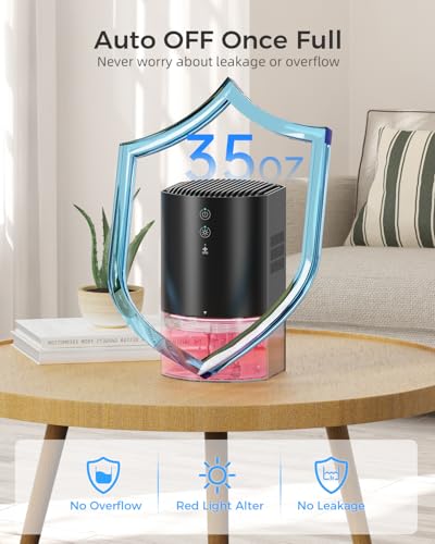 Image of Small Dehumidifiers for Bathroom, Bedroom, Dorm Room, Home, RV, Closet, Wardrobe, Office, Portable Dehumidifier with Auto Shut Off, Auto Defrost, Colorful Light, Ultra Quiet, Energy Saving, 35 OZ