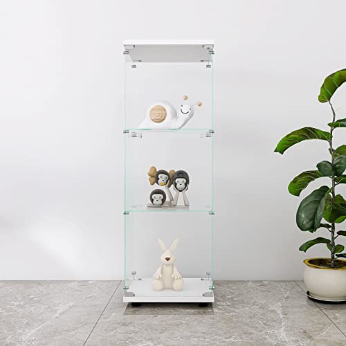 Fanyushow 3-Shelf Glass Display Cabinet With Door, Upgraded Quick-Install Style Curio Cabinets 4Mm Tempered Glass Floor Standing Bookshelf For Bedroom, Living Room 49.1”X 16.7”X 14.3” White #TOP3