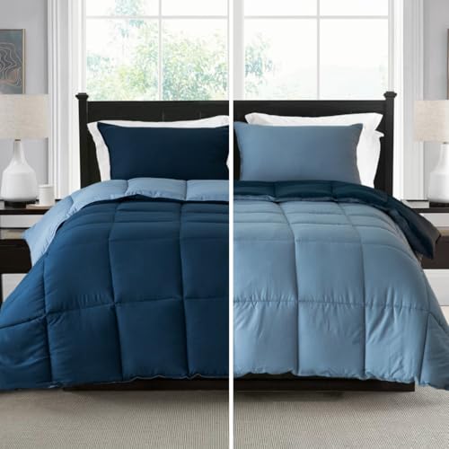 KASENTEX Reversible No-Shrink Dark Blue King Comforter Set with Shams - Ultra Soft, All-Season, Non-Fading Colors, Machine Washable Duvet Insert (Dress Blues/Tempest) King Set Dress Blues /