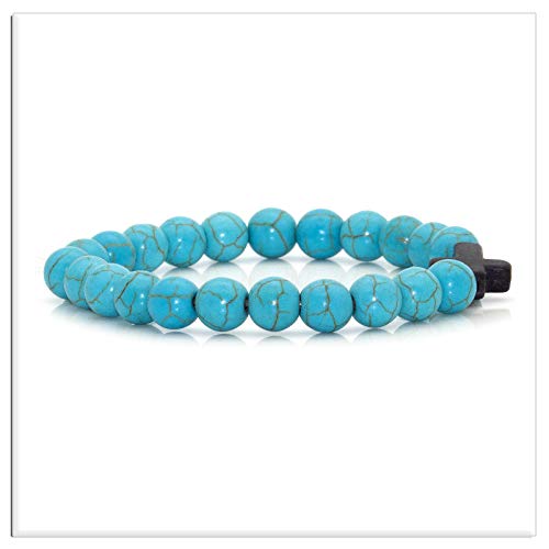 Image of Xusamss Fashion Religious Cross Bracelet 8mm Tiger Eye Turquoise Beads Elastic Bracelet,7 1 /2 wrist