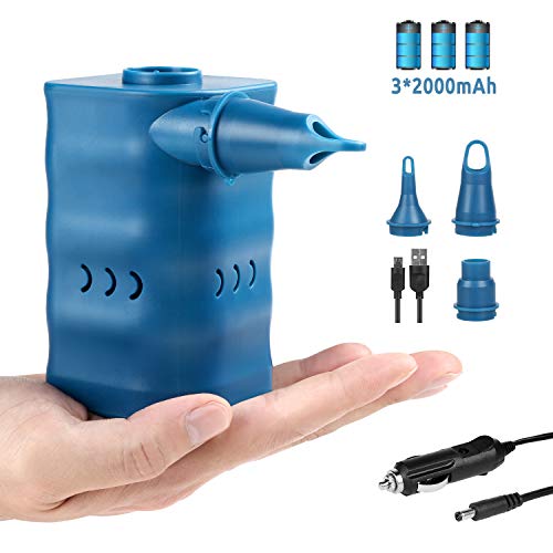 YISSVIC Bomba de Aire Eléctrica para Inflables, Compresor Aire para Colchoneta Infla-desinfla 2 en 1, con 3 Boquillas Diferentes, Alimentado por batería 6000mAh o DC 12V