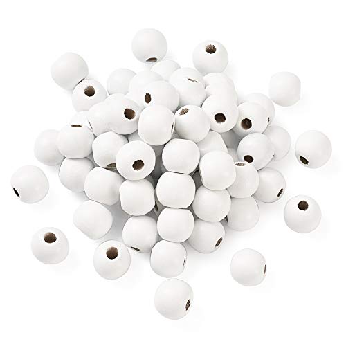 Beadthoven 200pcs 12mm White Wood Beads Natural Round Ball Large Hole Loose Beads Spacers for Macrame Garland Jewellery Bracelet Making