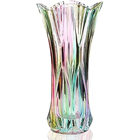 Crystal Glass Flower Vase Rainbow Glass Vase Plant Container Decorative Vase for Home Dining Table Centrepiece Decoration Accessories Wedding Holiday Party Cover