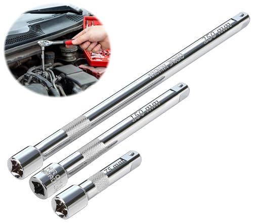 TXXATX 3-Piece CR-V Steel Drive Socket Extension Bar Set (75/150/250 mm) for Ratchet Wrench, 3/8"