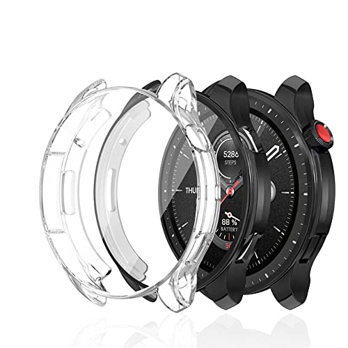 �y2�Z�b�g�zAmazfit GTR4��p�P�[�X�yHVUYAL�z��̌^ �ی�J�o�[ �S�ʕی� TPU�f�� �����ȒP �ϏՌ� �����ߗ� �w��h�~ (�u���b�N+�N���A)