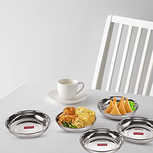Image of HAZEL Small Steel Snack Plates | Quarter Plates for Snacks, Return Gifts & Gifting, 150 ML Set of 6