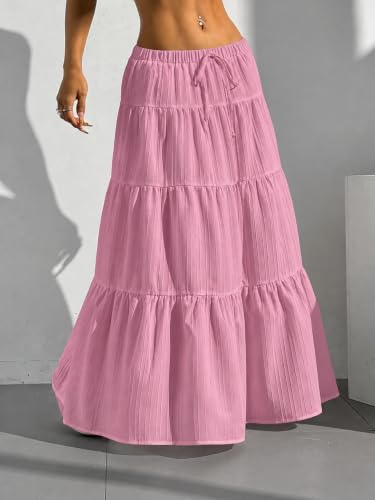Image of Jawdrobe Women's Georgette Ruffle Hem Long Flared Skirt Lightweight Soft Fabric| High-Waisted Ruffled Maxi Plain and Pleated Skirt