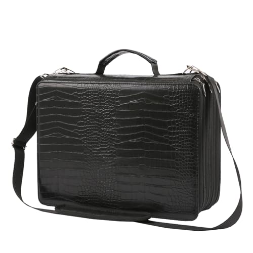 Image of Marker Pen Organizer Case 224 Slots w /Handle & Shoulder Strap | 4-Layer Zipped Pencil Pouch PU Leather w /Open Front pocket for Gel Pen Markers to Artists, Painters