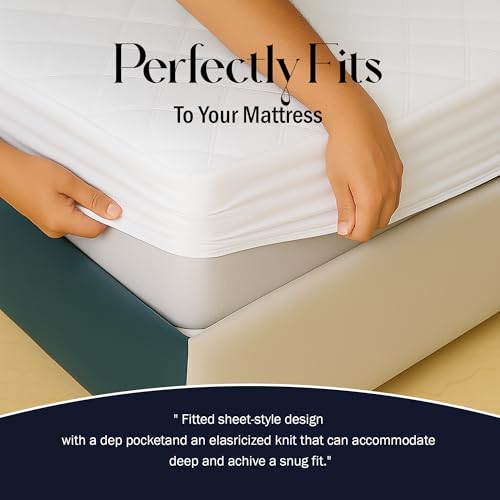 Image of TAG 24 Waterproof Cotton Quilted Mattress Protector Twin Size Bed Breathable Hypoallergenic Noiseless Ultra Soft Fitted Cover 72x72 inch (72x72 inch | 6x6 ft, White)
