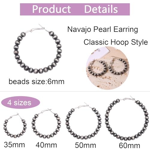 SAMOCO 4 Pairs Navajo Hoop Pearl Earrings Western Jewelry for Women Cowgirl Vintage Beaded Pearl Earrings Jewelry Gift for Women4