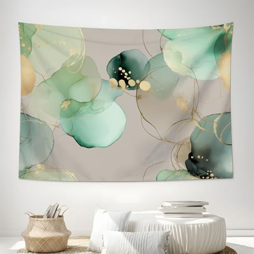 Tapisserie murale pour cacher un mur nu : format 180x230cm avec lignes abstraites vert menthe