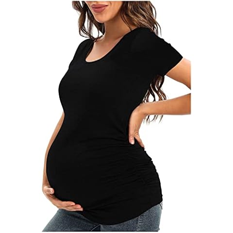 JMITHA Umstandsmode Tops, Damen Kurzarm Umstandsshirt Mutterschaft Seite Geraffte T-Shirt Tops Umstandskleidung Tops Cover