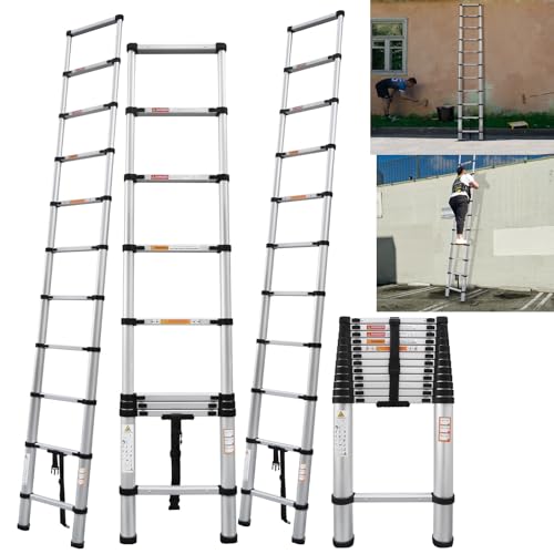 2.6M/8.5FT Aluminum Telescopic Ladder Multi Purpose Loft Ladder, Portable Lightweight Tall Step Ladder Extendable Ladders, Attic Ladders with Non-slip Feet, 150kg Capacity 1 2.6M/8.5FT Aluminum Telescopic Ladder Multi Purpose Loft Ladder, Portable Lightweight Tall Step Ladder Extendable Ladders, Attic Ladders with Non-slip Feet, 150kg Capacity