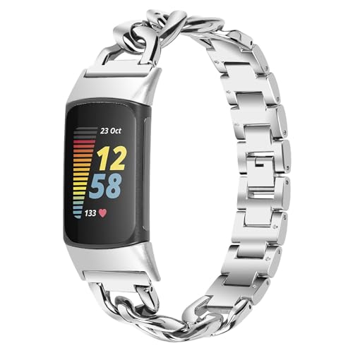 JUSUTEK �V�o�� �Y�포�����f�j���`�F�[�� �o���h For Fitbit Charge5/6 ��p ���f�B�[�X�������v�x���g �R���p�`�u�� �`���[�W5/6�ɑΉ� �������������X�g���b�v �X�}�[�g�E�H�b�` �y�o���h�P�i�z �����Ղ͓W���p (��)