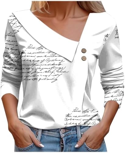 Womens Long Sleeve Shirts Business Casual Tops Loose Work Blouses V Neck Button Front Printed T-Shirts Tunic Womens Long Sleeve Shirts Business Casual Tops Loose Work Blouses V Neck Button Front Printed T-Shirts Tunic