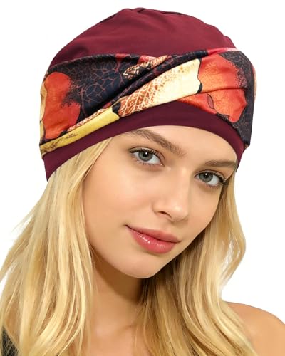Image of Chemo Headwear for Women Knot Beanies with Stretch Elastic Turbans Soft Cancer Hats Head Coverings Scarf Headwraps