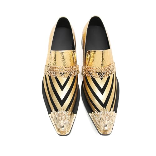 Men's Leather Shoes, Simple Striped Color Matching Men's Dress Shoes, Wedding Party Banquet Nightclub Stage Host Barber Uniform Office Work Shoes3