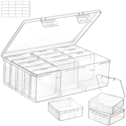 Lifewit Kleine Sortierbox mit kippsicherem Trennboden, 16 Teilige (5,36 x 5,36 x 2cm) Kunststoff Klar Mini Aufbewahrungsbox mit Fächern, Sortierkasten für Kleinteile, Perlen, Kunsthandwerk, Schmuck
