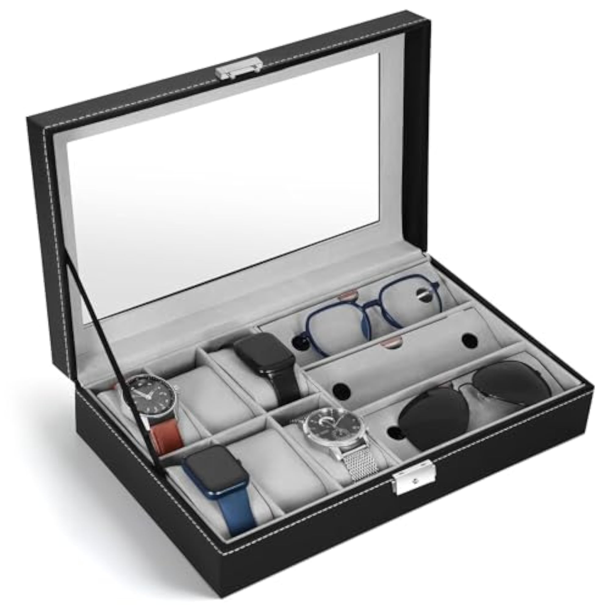 Wrist Watch and Sunglasses PU Leather Case Organizer