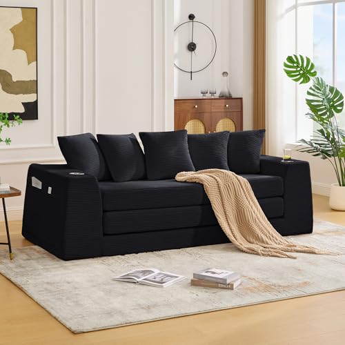 KEIKI 82' Corduroy Modular Sectional Sofa Bed with 5...
