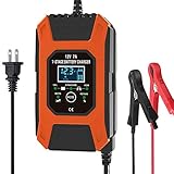 Luoges Car Battery Charger 12V 7A | New Upgrade 7-Stage Automatic Pulse Repair Battery Charger & Maintainer for ATVs/Golf Cart/Motorcycle/Car/Yacht Mower and More (Orange Red)