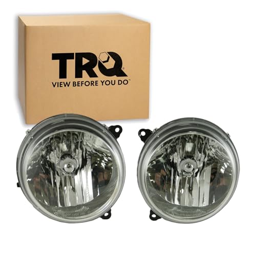 TRQ Driver and Passenger Side Headlight Assembly Set Compatible with 05 Jeep Liberty 06-07 Liberty without Automatic Leveling Headlights