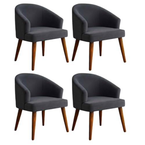 Image of WOODEN SPACE Velvetine Arm Chair for Living Room | Pure Sheesham Wood Legs & Premium Velvet Fabric | Vintage Accent Chair for Home & Office (Gray Pack of 4)