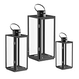 Matico Stainless Decorative Candle Lantern Set of 3, Hanging Decor Hurricane Lantern Candle Holder for Festival Ceremony Home Decor, Both Indoor & Outdoor Use, Black