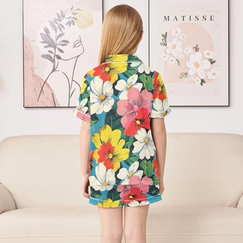 ALAZA Retro Floral Blossom Pajamas Satin Pajama Set Short Sleeve Button Down Sleepwear4