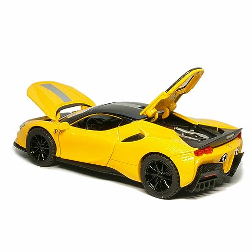 Image of 1:32 Diecast Ferrari SF90 Alloy Metal Pull Back Die-Cast Car Scale Model Pullback with Sound Light Mini Auto Toy car for Kids Best Gifts Toys for Kids Boys Yellow