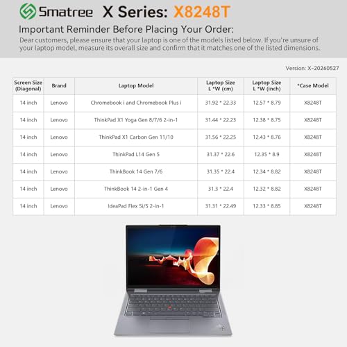 Image of Smatree Hard EVA Protective Sleeve for 14 inch Lenovo ThinkPad L14 Gen 5, for 14 inch Lenovo Yoga 7 2-in-1, for IdeaPad Flex 5i /5 2 in 1,for Lenovo Chromebook i and Chromebook Plus i, Green (X8248TG)