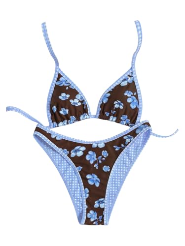Maillot de bain 2 pièces floral finitions soignées coupe haute et string chic