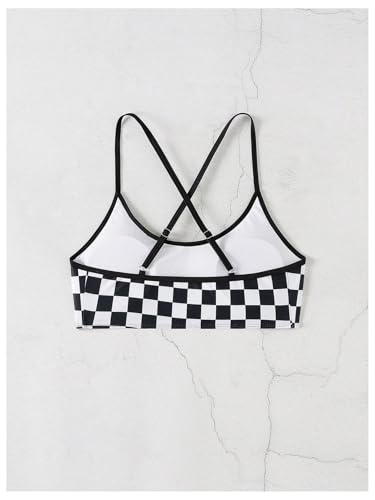 SOLY HUX Women's Summer Checkerboard Print Bikini Top Spaghetti Straps Bathing Suit Tops Beach Vacation Clothes2