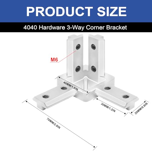 Image of 12pcs 4040 3-Way Angel Bracket Corner Connector 4040 Aluminum Extrusion Hardware T-Slot Accessories V-Slotted with Screws for 4040 Aluminum Profile 3D Printer Frame Parts Silver