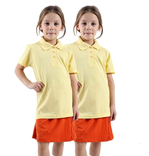 WOOD QUAIL 2 Pack Girls’ Polo Shirts – School Uniform Tops for Kids (Short or Long Sleeve, Ages 4–12) (9-10 Years, 2X Girls H/S Yellow)
