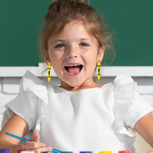 5 Pairs Back to School Acrylic Earrings Glitter Crayon Dangle Earrings Decorative Drop Earrings for Women Jewelry Classroom Party Accessories Supplies4